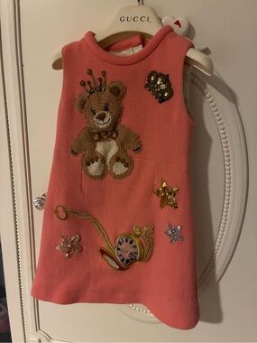 Dolce & Gabbana Pink Embellished Teddy Bear Shift Dress